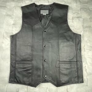 🔥NWOT Vintage Leather 100% Leather Mens S Black  Biker Motorcycle Button Vest